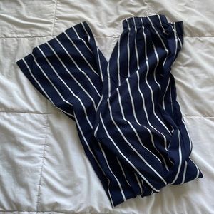 Navy blue pants with white stripes